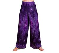 PANASIAM Wickelhose Damen - Weite Palazzohose - Boho Stil - in 3 Längen | leichte Sommerhose aus Viskose, Hosenrock gerader Schnitt, Strandhose, variabler Bund zum Binden, Peacock & Oriental Design