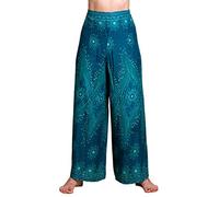 PANASIAM Wickelhose Damen - Weite Palazzohose - Boho Stil - in 3 Längen | leichte Sommerhose aus Viskose, Hosenrock gerader Schnitt, Strandhose, variabler Bund zum Binden, Peacock & Oriental Design