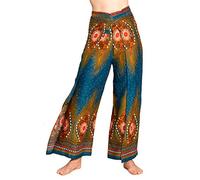 PANASIAM Wickelhose Damen - Weite Palazzohose - Boho Stil - in 3 Längen | leichte Sommerhose aus Viskose, Hosenrock gerader Schnitt, Strandhose, variabler Bund zum Binden, Peacock & Oriental Design