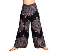 PANASIAM Wickelhose Damen - Weite Palazzohose - Boho Stil - in 3 Längen | leichte Sommerhose aus Viskose, Hosenrock gerader Schnitt, Strandhose, variabler Bund zum Binden, Peacock & Oriental Design
