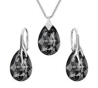 Panda-Jewellery 925-Sterling Silber Schmuckset mit Kristallen von Swarovski - Krallenbirne - Viele Farben - Ohrringe Kette mit Anhänger - Schmuck für Damen mit Geschenkbox Silver Night