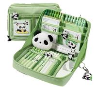 Panda Schreibwaren-Sets - Niedliches Federmäppchen mit Zubehör, ästhetisches Schulset mit Stiften, Aufklebern, Notizen, Brosche, Panda-Schlüsselanhänger, Abzeichen, Clip, Anhänger für Kinder, Teenager