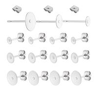 PandaHal 60 stücke 3 Größe Blank Ohrring Pins 304 Edelstahl Flache Runde Blank Peg & Post Ohrstecker Ergebnisse mit 60 stücke Ohrring Sicherheit Sichert Kupplung, Edelstahl Farbe