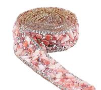 PandaHall 1 Yard 0.7 Zoll Kristall Strass Trim Hot Fix Band Edelstein Perlen Aufbügelapplikation Verschönerung Mit Panzerketten Einfassung Für DIY Hochzeit Brautkleid Schuhe Telefon Dekor Rosa