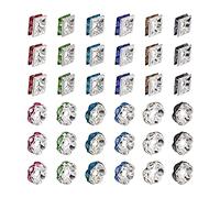PandaHall 100 Stück quadratische & Rondelle Strass Abstandshalter Perlen 6 mm gemischte Farbe versilbert Kristall lose Perlen für Halsketten Armbänder Schmuckherstellung
