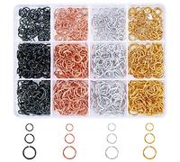 PandaHall 1200pcs Open Jump Rings 12 Styles 6/8/10mm Ungelötet O-Ring 18/20 Gauge Mini-Metallring-Anschlüsse Für Ohrring Halskette Schmuck Schlüsselanhänger Herstellung, Gold/Rosa/Splitter/Schwarz