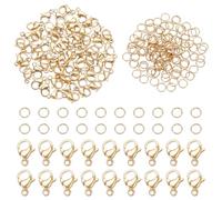 PandaHall 120pcs 304 Edelstahl Jump Ringe 4mm Jump Ringe mit 60pcs Hummer Verschluss Schmuck Verschluss Verbindungsstück Armband Clips Verschlüsse für Ohrring Armband Halskette Anhänger, Golden