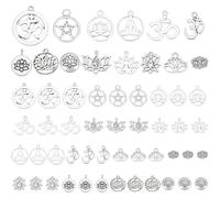 PandaHall 14 Styles Lotus Flower Charms, 56 stücke Yoga Charms Indische Chakra Charm Tibetanische Legierung Hohl Anhänger Für Schmuck Armband Halskette DIY Handwerk