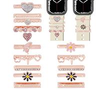 Pandahall 15pcs Uhrenarmband Charms, 15-Stile Rose Golden Dekorative Ringe Schleifen Herz/Schmetterling/Rechteck Kristall Strass Uhrenarmband Ornament Uhrenarmband Charm für Frauen Silikonbänder