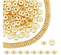 PandaHall 18K Vergoldete Zwischenperlen 150 Stück 6 mm Goldene Scheibe Heishi Lose Perlen Messing Flache Runde Schmuckperlen Für DIY Armband Halskette Ohrring Bastelbedarf