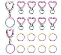 PandaHall 20 Stück Regenbogen Drehverschlüsse Set 10 Stück Herzförmige Legierungs Karabinerhaken Für Schlüsselband Schlüsselanhänger Mit runde Geteilte Schlüsselringe Aus Edelstahl Für Schlüsselband