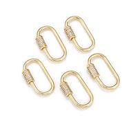 PandaHall 5 Stück Messing ovale Schraube Karabiner Schloss Charms mit klaren Zirkonia echt 18 Karat vergoldet Schlüsselanhänger Haken Verbinder für DIY Handwerk 29,5 x 15 x 2,2 mm