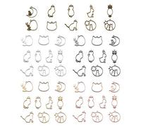 PandaHall 50 Stück 10 Stile Tieranhänger offene Rückseite Lünette Anhänger 5 Farben Katze Kaninchen Eule Mond Hohlform Rahmen Charms für DIY Harz Schmuckherstellung Loch: 1,5-2,5 mm