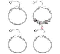 PandaHall Schlangenkettenarmbänder, 4pcs Edelstahl-Armband Schlangenkette Mit Karabinerverschluss Verlängerungskette Passend Murano Lampwork Europäischen Glasperlen Slider Charms Große Lochperlen