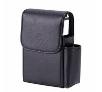 Pandalein Leder Zigarettenetui mit Feuerzeughalter Gürtelschlaufe, Zigarettenbox für 20 Zigaretten, Edelstahl Zigarettencase Zigarettenschachtel für Damen Herren Raucher (Schwarz)