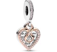 PANDELLA Moments Herz-Charm in zweifarbigem 925er Sterling-Silber mit 14K Roségold-Beschichtung (Doppelter Herzanhänger)