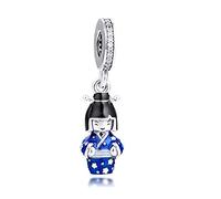 PANDOCCI 2020 Frühling japanische Puppe in blau Kimono baumeln Perle 925 Silber DIY passt für Original Pandora Armbänder Charme Modeschmuck