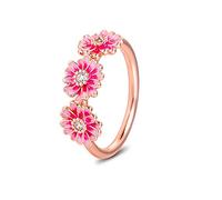PANDOCCI 2020 Frühling Rosa Gänseblümchen Blume Trio Ringe für Frauen 925 Silber DIY Passend für Original Pandora Armbänder Charme Modeschmuck (54#)