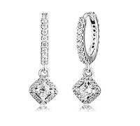 Pandocci 2020 Herbst-Ohrringe, quadratisch, funkelnde Silber-Kreolen mit klarem Zirkonia, für Damen, 925er Silber, passend für original Pandora-Armbänder, Charm, Modeschmuck