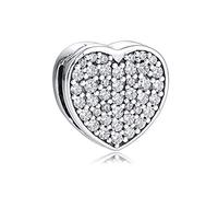 PANDOCCI 2020 Valentinstag Geschenk Reflexionen Pflastern Herz Clip Perle 925 Silber DIY Passt für Ursprüngliche Pandora Armbänder Charme Modeschmuck (Silbe)