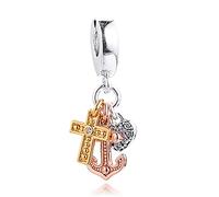 PANDOCCI 2021 Frühling dreifarbigen Kreuz Herz & Anker Perle 925 Silber DIY Passend für Original Pandora Armbänder Charme Modeschmuck