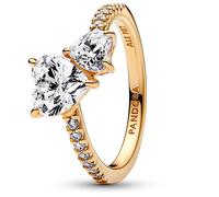 Pandora 161198C01 Damenring Doppeltes Funkelndes Herz Goldfarben 50/15.9
