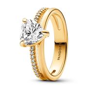 Pandora 163100C01 Damen-Ring Doppelschiene mit Herz Goldfarben 52/16.6