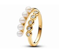PANDORA Timeless Behandelte Süßwasserzuchtperlen & Steine Offener Ring aus Sterling Silber mit vergoldeter Metalllegierung und Zirkonia, Größe: 58, 163146C01-58