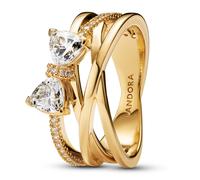 PANDORA Timeless Funkelnde Schleife & Überkreuztes Band Ring aus Sterling Silber mit vergoldeter Metalllegierung und Zirkonia, Größe: 56, 163511C01-56