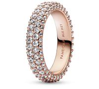 PANDORA Timeless Doppelreihiger Pavé Ring mit rosevergoldeter Metalllegierung und Cubic Zirkonia Timeless Collection, Größe 52, 182629C01-52