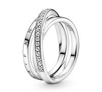 Pandora 199057C01 Damen-Ring Silber Dreifach Gekreuzte Pavé Schienen 52/16.6
