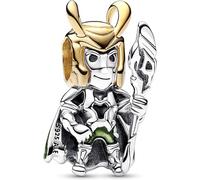 PANDORA Moments Marvel Loki Charm aus Sterling Silber mit 14 Karat vergoldeter Metalllegierung, Kompatibel Moments Armbänder, 762764C01
