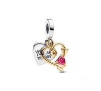 Pandora Charm-Anhänger Herz & Pfeil Doppelanhänger gravierbar Sterling-Silber vergoldet 763622C01