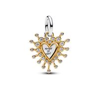 PANDORA Moments Strahlendes Herz Doppelter Charm-Anhänger aus Sterling-Silber mit 14K vergoldeter Metalllegierung und Zirkonia, Kompatibel ME und Moments, 764141C01