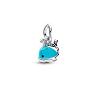 PANDORA Moments Türkisfarbener Wal Charm-Anhänger aus Sterling Silber mit Zirkonia, Kompatibel Me und Moments Anhänger, 793822C01