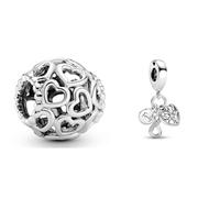 PANDORA All Over-Herzen Charm Sterling-Silber 11 x 11 x 10,7 mm (T/H/B) Family Infinity Triple Charm-Anhänger aus Sterling Silber mit Zirkonia