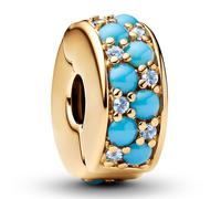PANDORA Aquablaues PANDORA SHINE Clip-Charm 14 Karat Vergoldung 763902C01