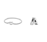 PANDORA Armband mit Infinity Herzverschluss aus Sterlingsilber & Moments Buchstabe A - wendbares Alphabet-Charm