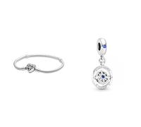 PANDORA Armband Moments Herz Familienbaum 598827C01 & Charm Anhänger Kompass Silber, Kristall blau 790099C01