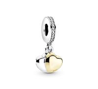 PANDORA Bicolor Doppelherz Charm-Anhänger in Silber-Gold mit Sterling-Silber und 14 Karat Gold und Cubic Zirkonia Steinen Moments Collection