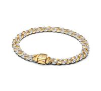 PANDORA Timeless Bicolor Pavé Cuban-Kettenarmband aus Sterlin-Silber mit 14 Karat vergoldeter Metalllegierung und Zirkonia, Größe: 16cm, 564229C01-16
