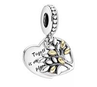 PANDORA Bicolor Stammbaum Herz Charm-Anhänger in Silber-Gold mit Sterling-Silber und 14 Karat Gold Moments Collection