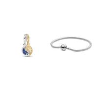 PANDORA Bicolor Teilbarer Sonne & Mond Charm-Anhänger aus Sterling Silber & Damen-Armband mit Kugelverschluss, glatt 925 Silber 17 cm-590728-17