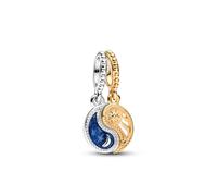 PANDORA Bicolor Teilbarer Sonne & Mond Charm-Anhänger aus Sterling Silber mit 14 Karat vergoldeter Metalllegierung, Cubic Zirkonia, Kompatibel Moments, 762678C01
