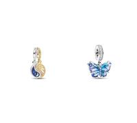 PANDORA Bicolor Teilbarer Sonne & Mond Charm-Anhänger aus Sterling Silber mit 14 Karat vergoldeter Metalllegierung, Cubic Zirkonia, Kompatibel Moments, 762678C01