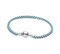 Pandora Blaue Kordel Schlangen-Gliederarmband aus Sterling-Silber, Kombination aus Stoff und Metall, Moments Kollektion, Länge: 16 cm, 593816C01-16