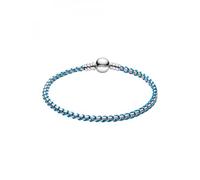 Pandora Blaue Kordel Schlangen-Gliederarmband aus Sterling-Silber, Kombination aus Stoff und Metall, Moments Kollektion, Länge: 19 cm, 593816C01-19