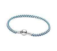 Pandora Blaue Kordel Schlangen-Gliederarmband aus Sterling-Silber, Kombination aus Stoff und Metall, Moments Kollektion, Länge: 23 cm, 593816C01-23