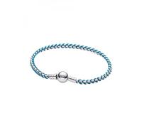 Pandora Blaue Kordel Schlangen-Gliederarmband aus Sterling-Silber, Kombination aus Stoff und Metall, Moments Kollektion, Länge: 21 cm, 593816C01-21