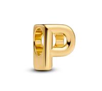 PANDORA Buchstabe P Alphabet-Mini-Charm aus Sterling Silber mit 14 Karat Vergoldung, kompatibel Moments, Maße: 6,2 x 8,2 x 5,8 mm, 763962C00